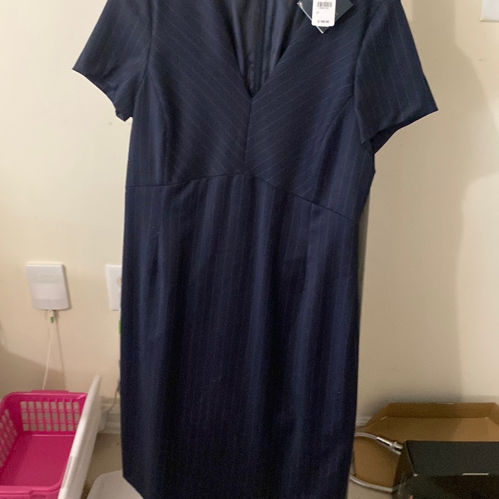 Navy blue pinstripe dress